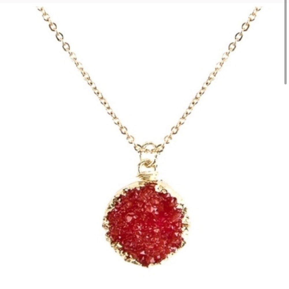 Red Electroplated Druzy Necklace